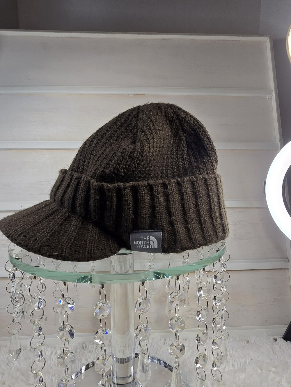 The North Face slate green/ Brown Knit Brim Beanie